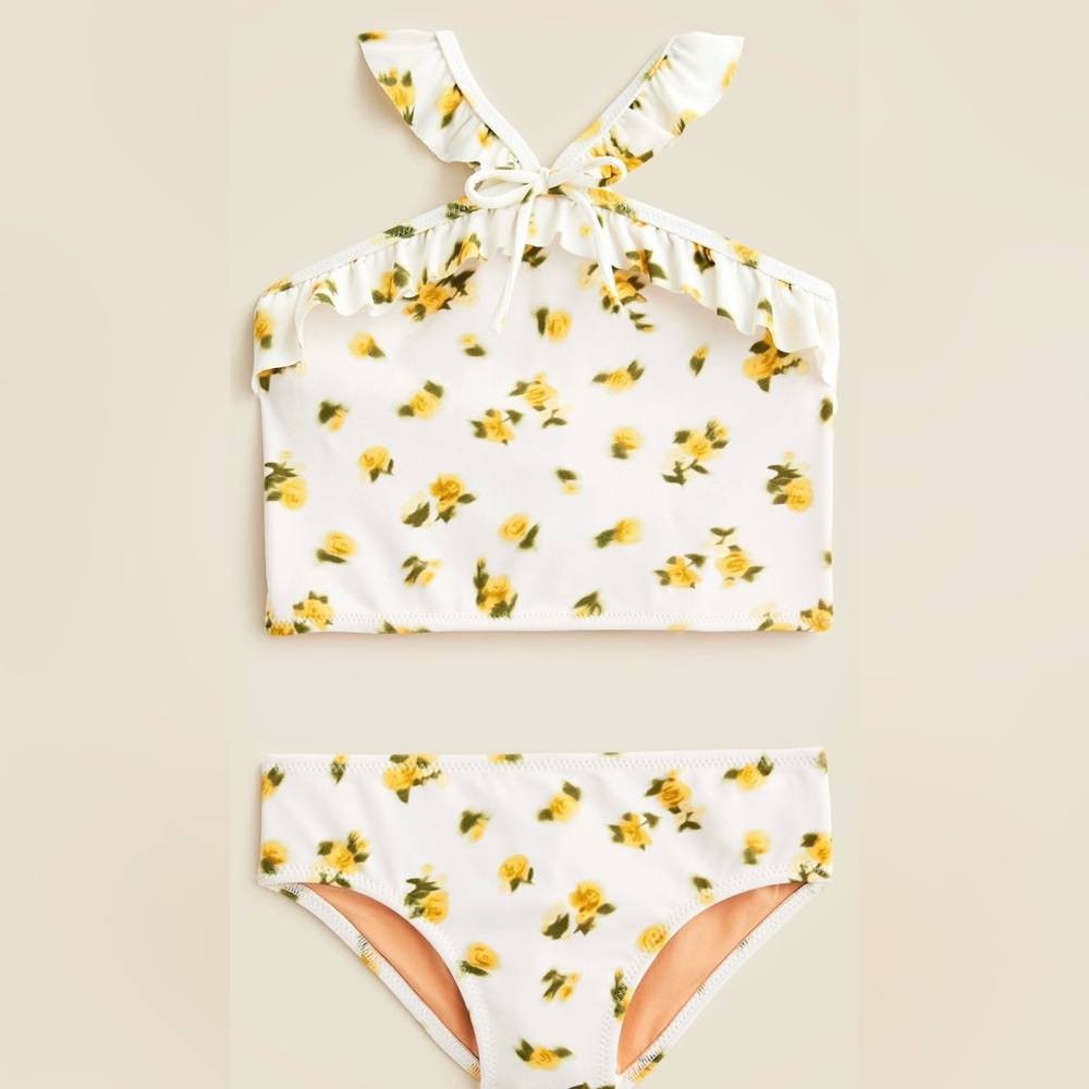 NWT! J.CREW Girls' ruffle halter-neck two-piece swimsuit
